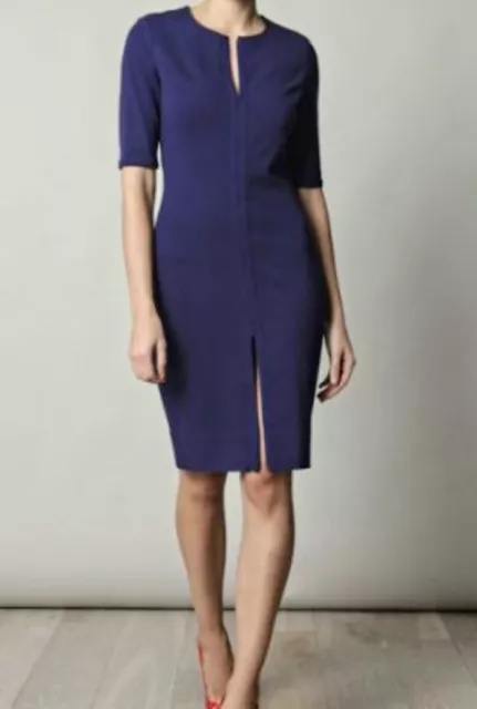 Diane Von Furstenberg DVF Size 14 SATURN Sheath Zip Stretch Dress Navy Blue