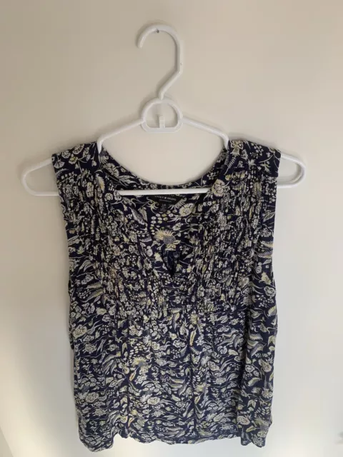 Lucky Brand Peasant Shirt Floral Sleeveless Blouse Top Cotton Boho Women’s Large