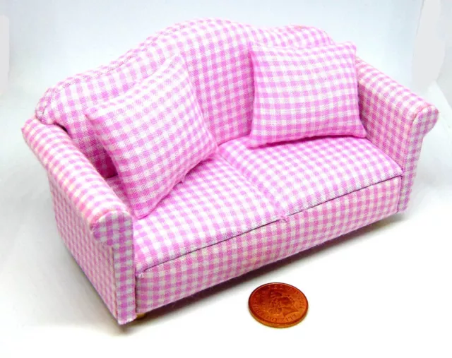 Pink and White Sofa Settee Tumdee 1:12 Scale Dolls House Furniture Accessory 162