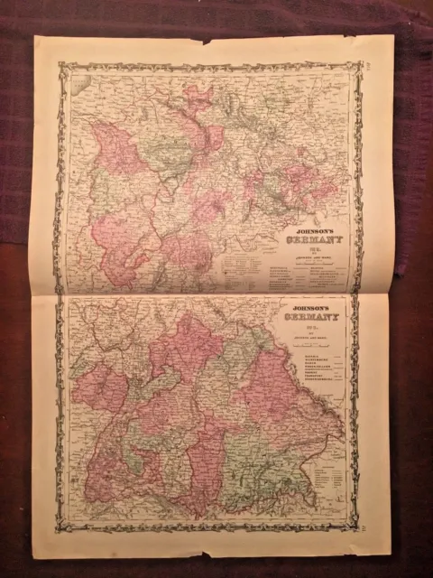 1863 Johnson & Ward Hand Colored Atlas Map of GERMANY