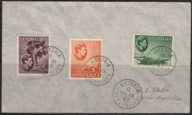 Seychelles Cover 19.03.1947 King George VI. Palm Coco-de-Mer Giant Tortoise Fishi