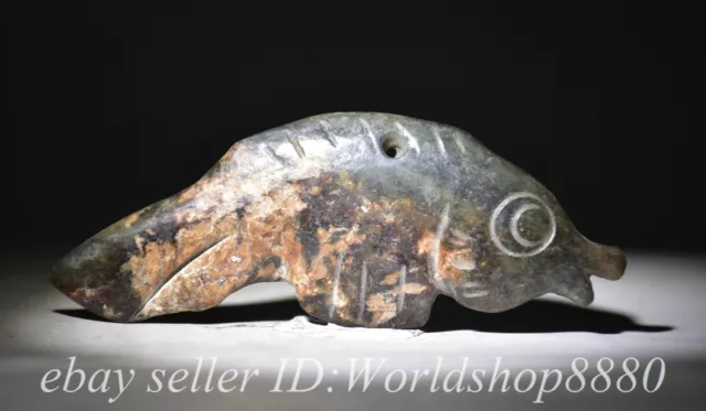 4.6" Chinese Hongshan Culture Old Jade Carved Yu Fish Statue Pendant