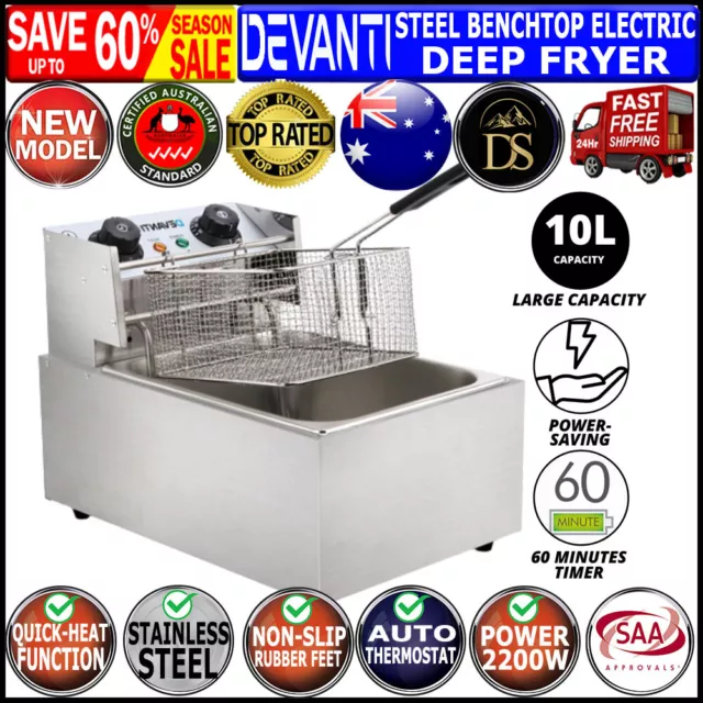 10L Commercial Steel Benchtop Electric Deep Fryer with Single Oil Basket 10amp