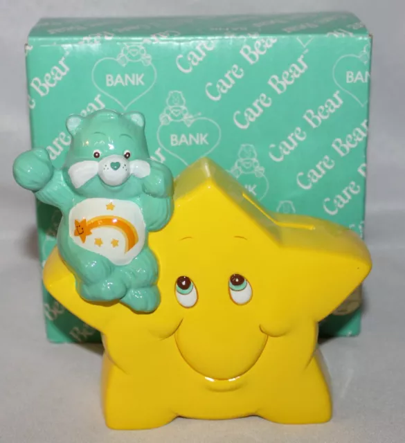 Vintage 1985 American Greeting Care Bears Wish Bear Star Ceramic Bank NIB