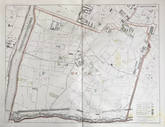 Paris Plan de Ville Plan 15. Arrondissement Lithographie Gravure 1868