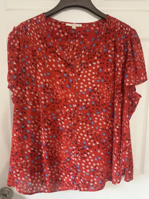 Fun 2 Fun Womens Plus Size Floral Blouse Short Sleeve Size 3X Red White Blue