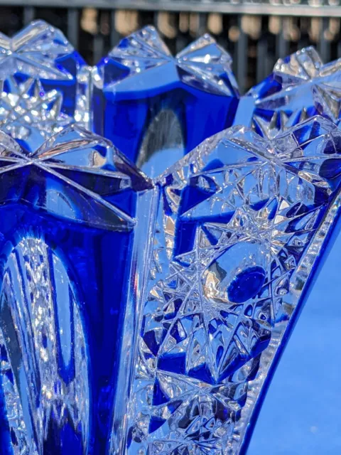 Schöler Bleikristall Fichtelberg Blumenvase blau transparent handgeschliffen 3