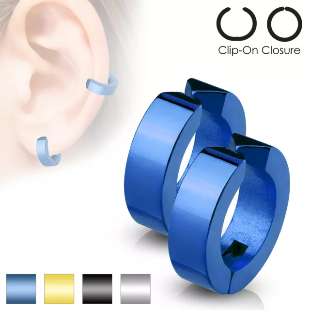 Mens Polished Surgical Steel Huggie Non Piercing Clip On Earrings