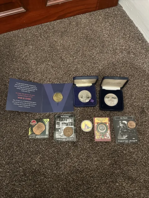 House clearance Job Lot X 8 Mixed Coins/medals & More