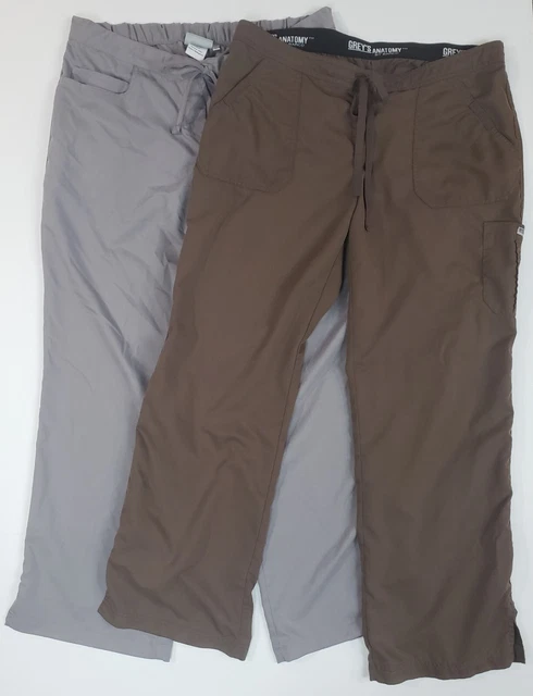 Grays Anatomy By Barco Scub Pants 2 Pair 1-Brown 1-Gray Size L Pre-Owned