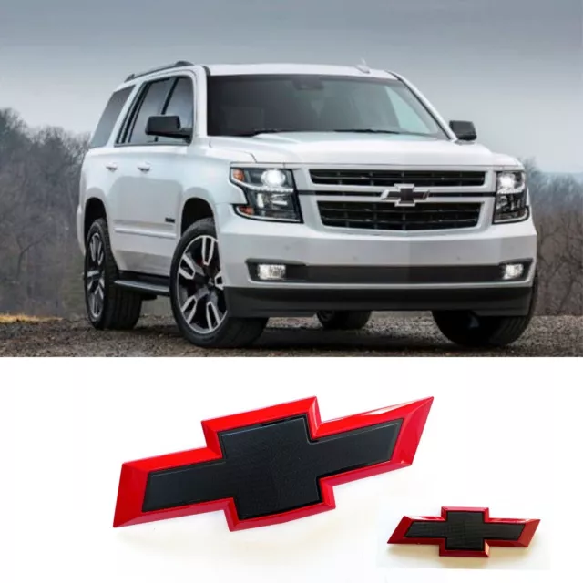 2015-2020 Chevy Tahoe Suburban Gloss Red Black Bowtie Emblems Front & Rear