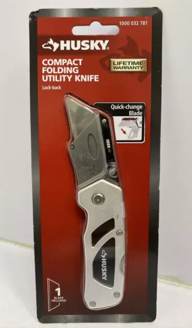 HUSKY COMPACT Folding Utility Knife Blade BOX Cutter w / belt clip OPEN BOX  NEW