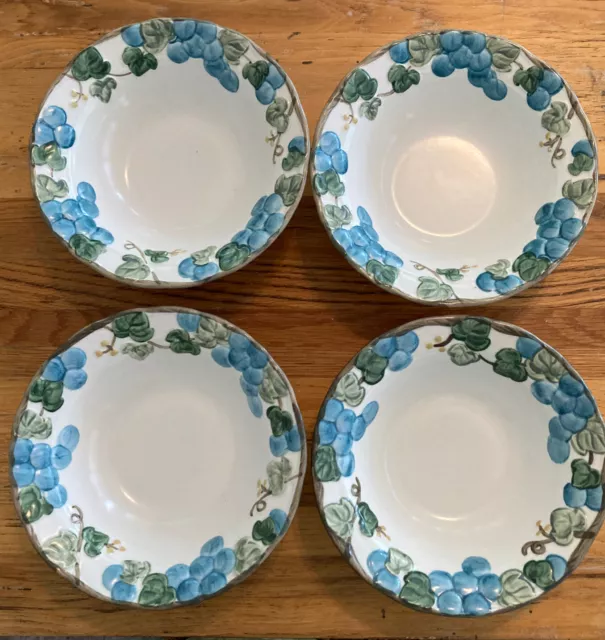 Metlox Poppytrail  Sculptured Grape ~ Blue Cereal Bowls 7 3/8" ~ Set of 4