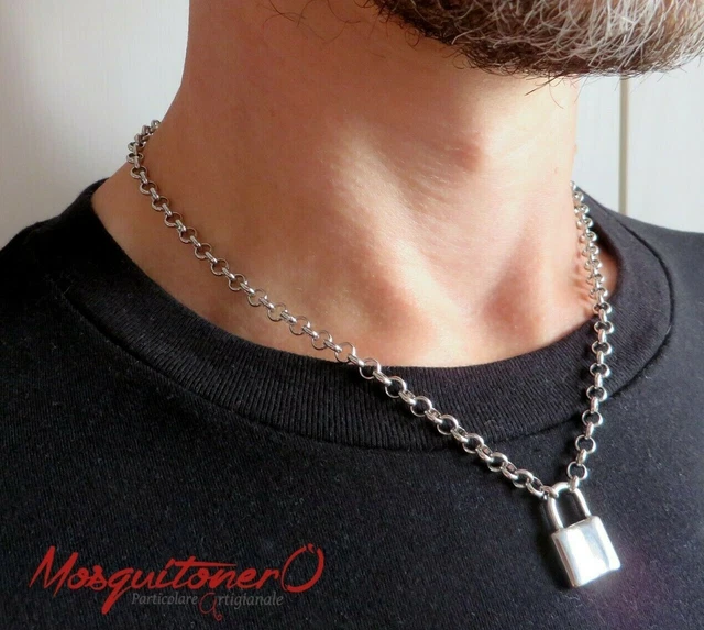COLLANA UOMO DONNA acciaio girocollo catena rolo con ciondolo lucchetto argento EUR 19,90 - PicClick IT