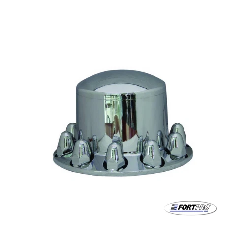 Chrome Rear Hub Cover Semi Plastic Removable Hubcap & 10 Push On 33mm Nut Covers