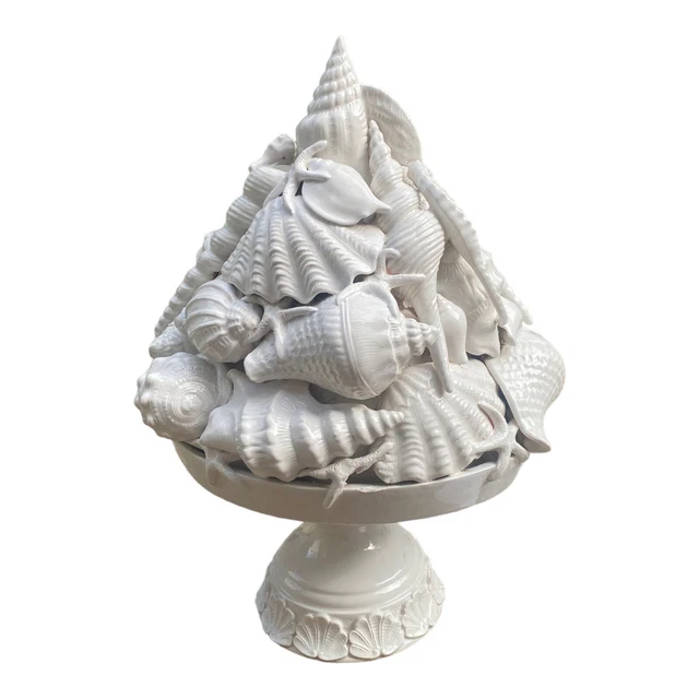 VTG Mid-Century Italian Ivory Majolica Sea Shell Topiary 1970s 20” Centerpiece