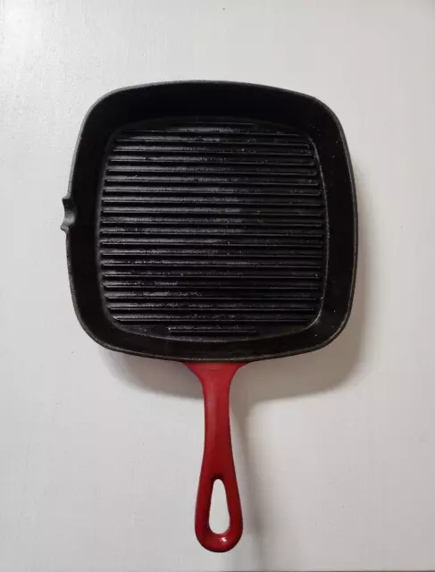 Cuisinart Red Enamel 9 1/4" Cast Iron Grill Pan Griddle/ Skillet Square C130-23
