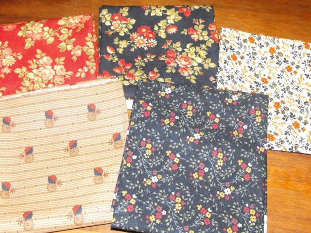 NEW MODA Fat Quarter Bundle/Blue & Brown Florals