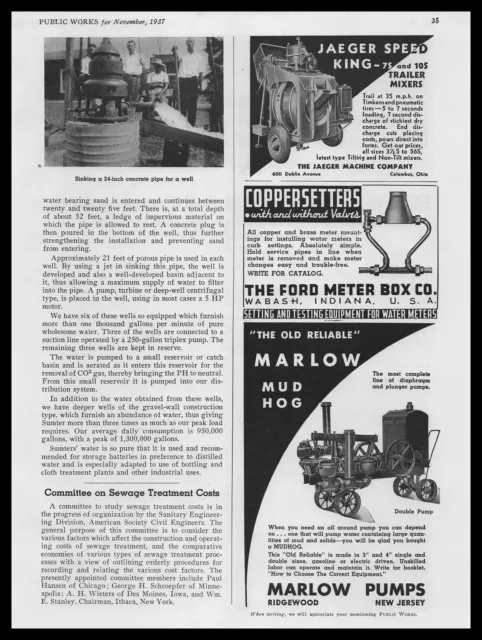 1937 Marlow Pumps MudHog Double Pump Photo Ridgewood New Jersey Vintage Print Ad