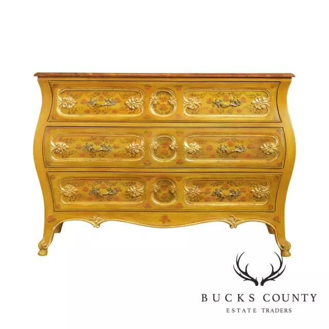 French Louis XV Style Vintage Hand Painted Bombe Commode Chest