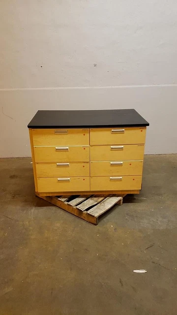 4' Wood Lab Casework Bench 8 Drawers w/ Counter Top