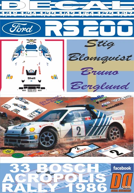 Décalcomanie (sticker) Ford RS200 Rallye Blomqvist 1986 - Modèle DnF - Neuf Pour Collection Ou Custom