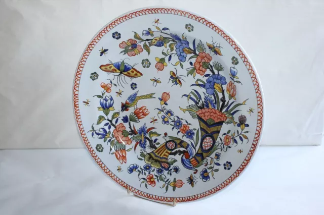 Superbe et grand plat rond en faïence Rouen ? décor à la Corne diamètre 36.3 cm