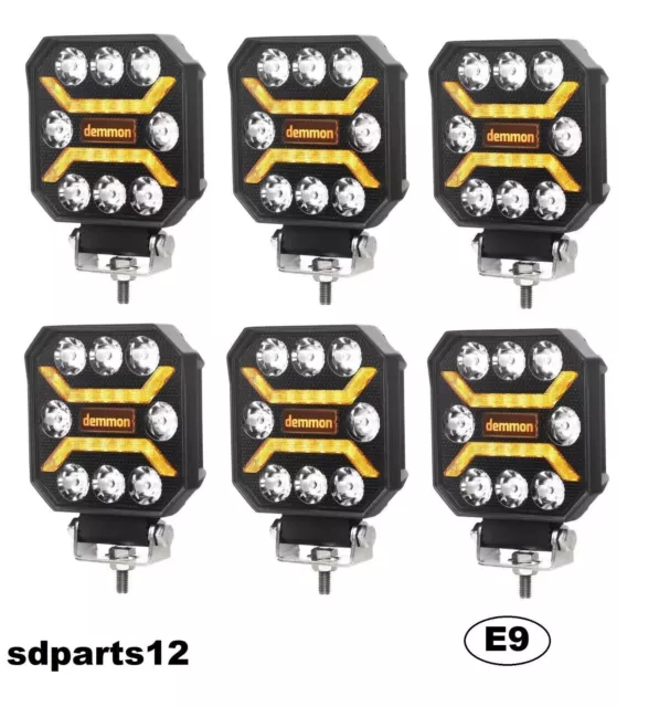 6x Phares de Travail LED 12/24V 27W E9 Feu Spot +Position Blanc Ambre 4x4 Camion