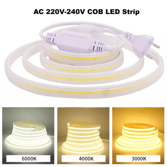Luce Striscia LED COB 360 LED/m Impermeabile Luci Super Brillanti + Spina UE AC220V-240V