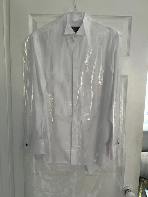 Camicia abito bianca nuova con etichette M&S puro cotone colletto ad ala doppio polsino 16"" colletto