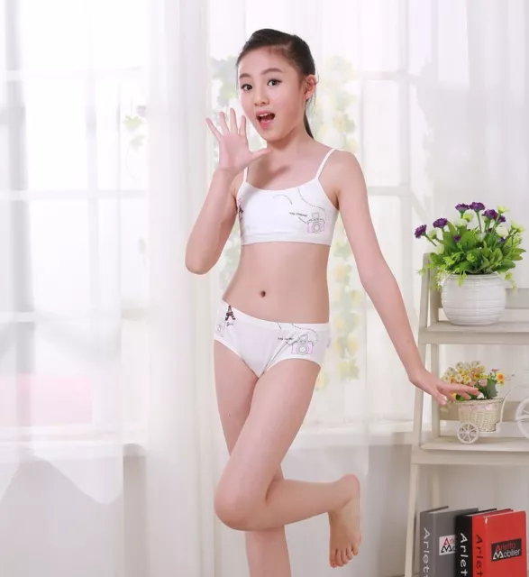 PUBERTY GIRL COTTON Soft Bra+Pant Student Underwear Set Fasteners Brassiere  $12.80 - PicClick