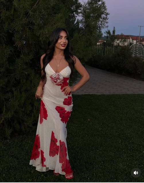 ZARA LONG FLORAL Print Polka Dot Dress White Red Size M 47.50 - PicClick UK