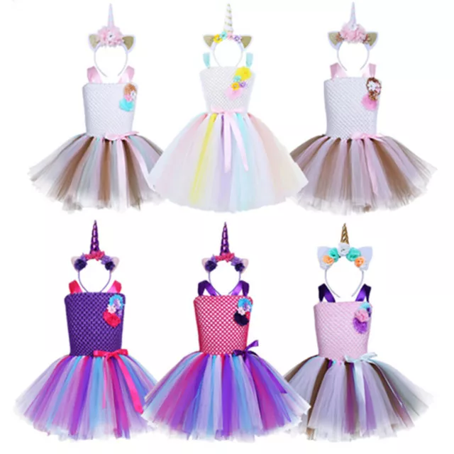 Girls Princess Tutu Dress Mermaid Costume Birthday Children Flower Party Cosplay