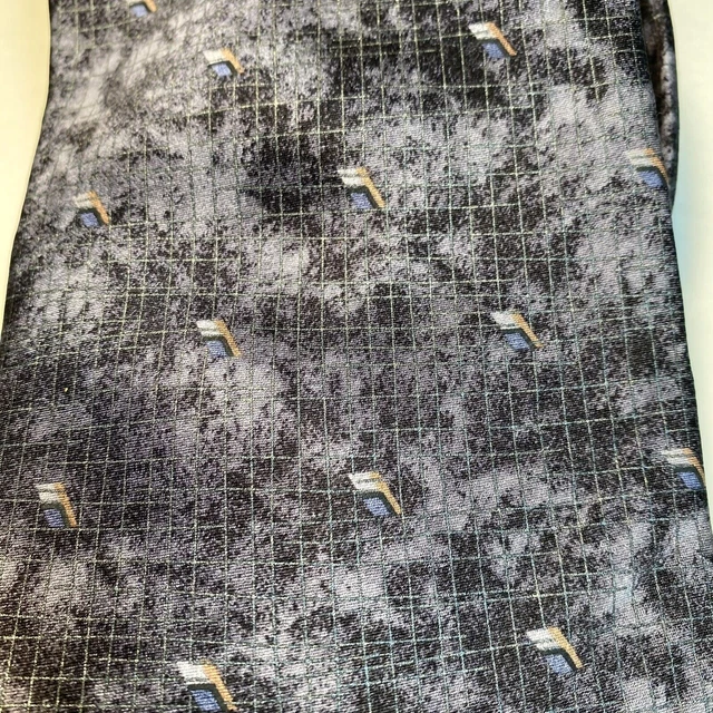 Murano Silk Tie Blue on Black Geometric Handmade USA 58 x 4 Necktie Pre Owned 2