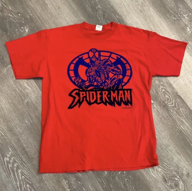 Vintage 2002 Spiderman Shirt Marvel Comics Movie Red Size Large