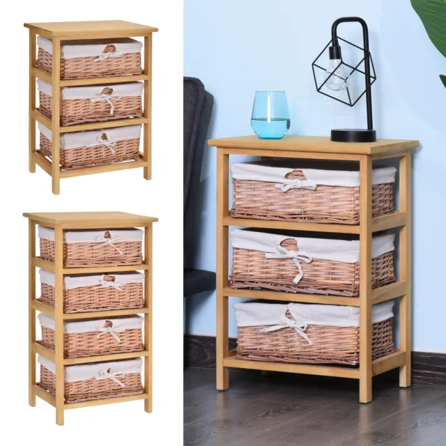 Drawer Wicker Basket Storage Shelf Unit Wooden Frame Home Organisation Natural