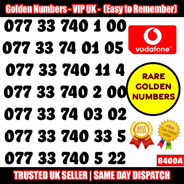 Golden Numbers VIP UK SIM - Easy to Remember & Memorize Numbers LOT - B400A