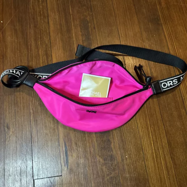 Michael Kors Waist Bag Fanny Belt Sling Neon Pink Black Zip
