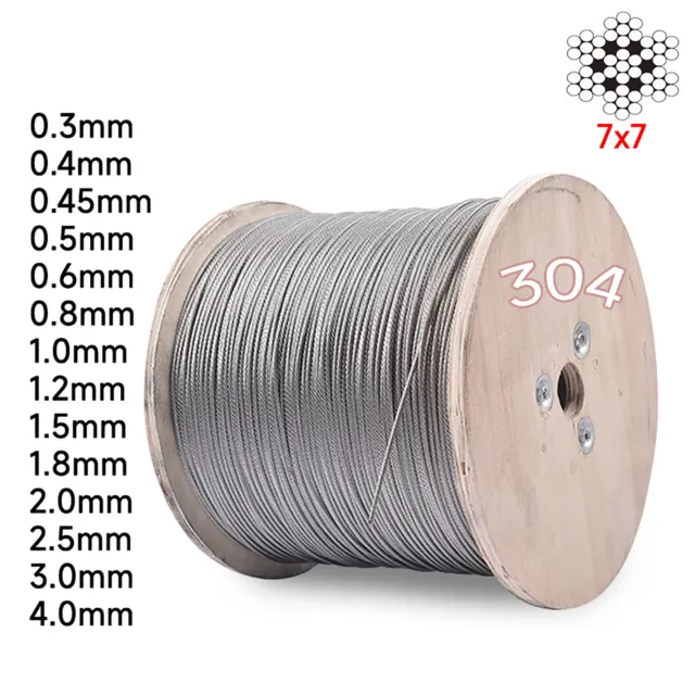 10 Meter Stainless Steel Wire Rope Cable 0.3mm 0.5mm 1mm 1.5mm 2mm 2.5mm 3mm 4mm