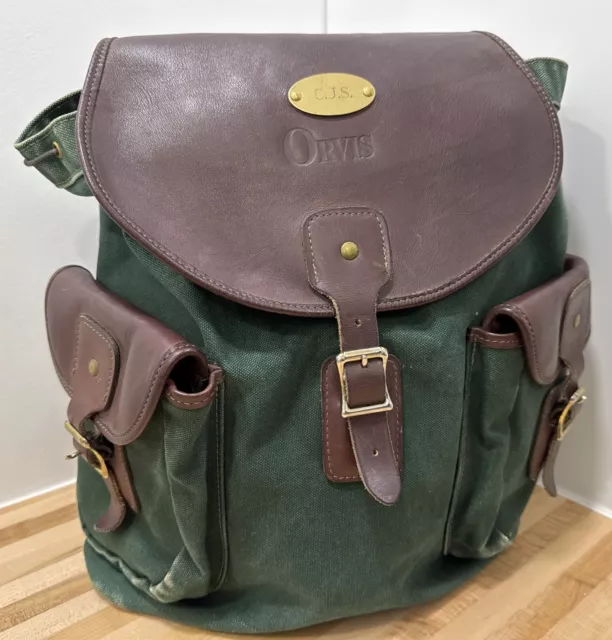 ORVIS BATTENKILL CANVAS Leather Backpack Hunter Green Personalized Vintage USA 80.00 PicClick