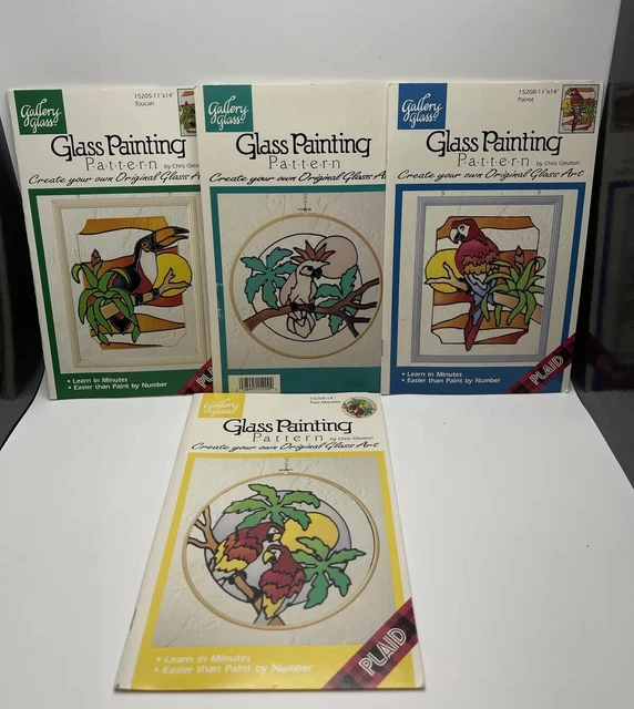 VINTAGE STAINED GLASS Painting Pattern Transfer Plaid Birds Lots Of 4