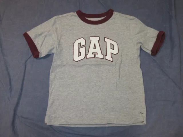 Boys RINGER LOGO Tee T-Shirt by GAP KIDS - Sz XS or 4-5 - Gray & Maroon Color