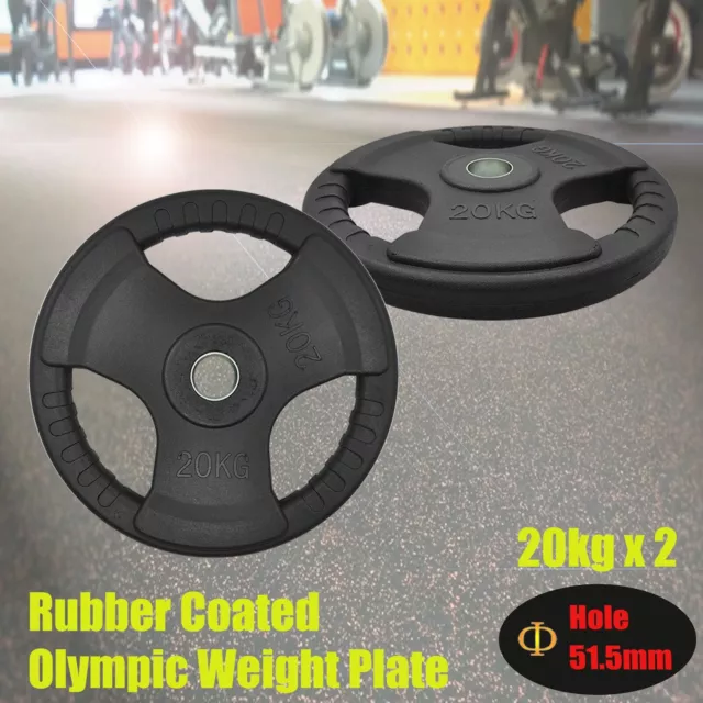 20kg x 2 - Olympic Rubber Coated Cast Iron Weight Plate - Commercial Grade Plate