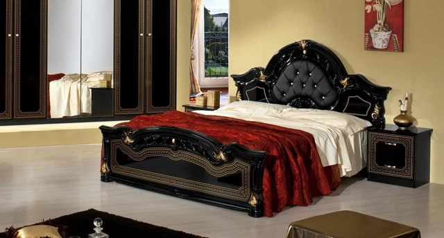 Chambre Lit Table de Chevet Lit Double Rembourrage Lits Set Groupe Ensemble 3tlg
