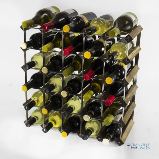 Cranville wine rack storage 30 bottle Walnut stain wood and metal assembled