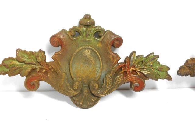 Vtg Drapery Curtain Rod Finials & Escutcheon Plaques Cold Painted Metal Salvage 2