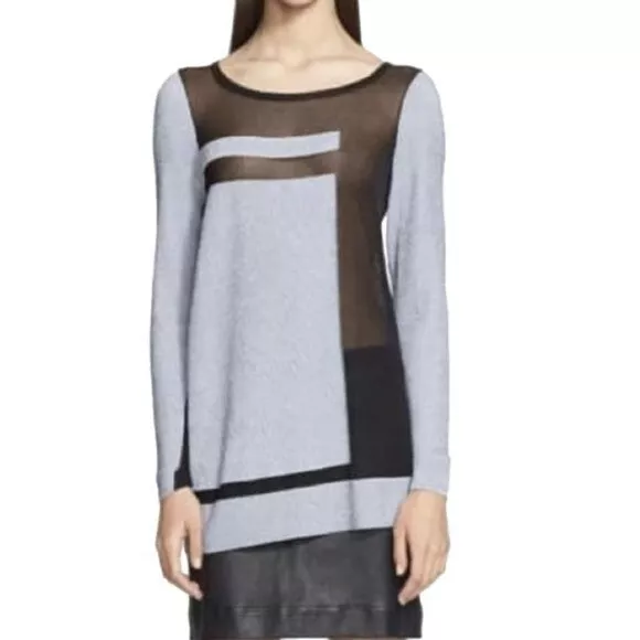 Helmut  Lang Static Transfer mesh/sheer panel gray/black top/ sweater Sz P or XS 2