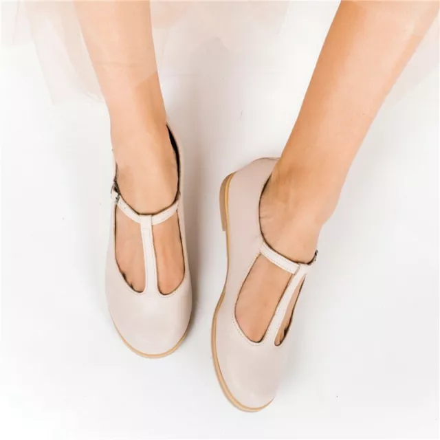 Womens Mary Jane T-Strap Ballet Flats Retro Pumps Shoes Ankle Buckle Round Toe 2