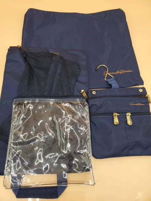 Samantha Brown 5pc Lot Toiletry Travel Bags Blue Nylon Embroidered Logo (C35)