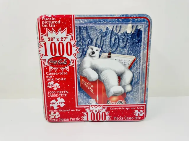 Coca Cola Coke Cooler Bear 1000 Piece Puzzle 20" X 27" in Collectible Tin Sealed